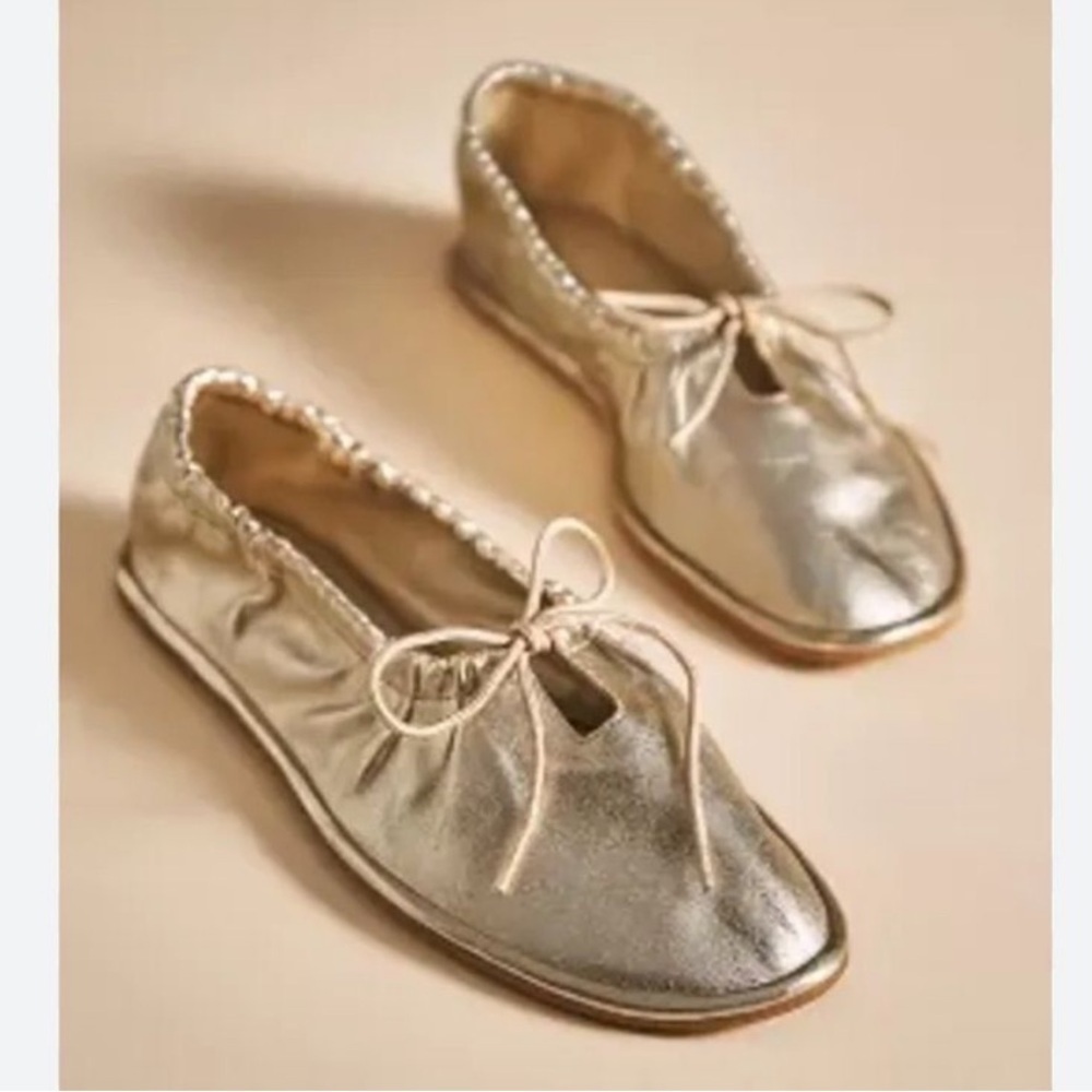Pilcro Bow Tie Ballet Flats I Anthropologie Gold Shoes